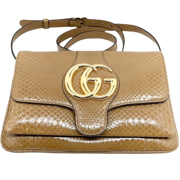 Gucci NEW In Box GG Logo Arli Taupe Python Leather Crossbody Bag - Picture 12 of 12